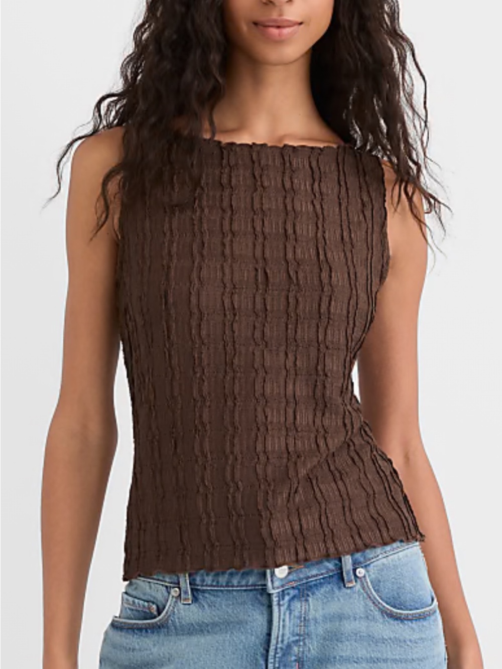 Loft Textured Ruffle Tank Top Deep Brown - Picture 6 of 6